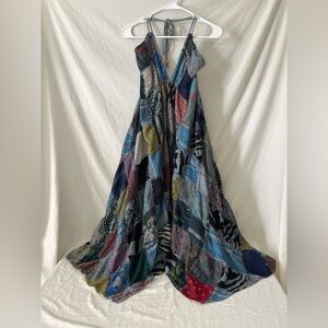 Kantha boho hippie colorful patchwork Asymmetrical handkerchief hem dress OSFM